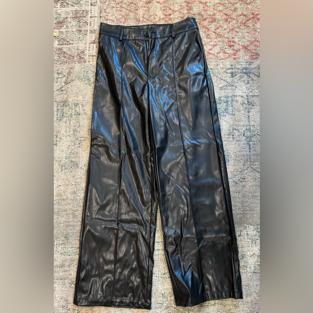 Cider Faux Leather Solide High Waist Leg Trousers